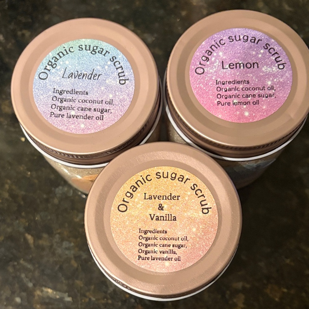 Organic Sugar Scrub Set  8oz- Lavender, Lemon, and Vanilla